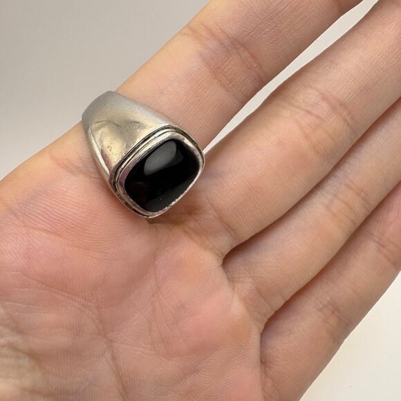 VTG Sterling Silver 925 Black Onyx Tapered Band Statement RIng Size 8.75 - Picture 7 of 10